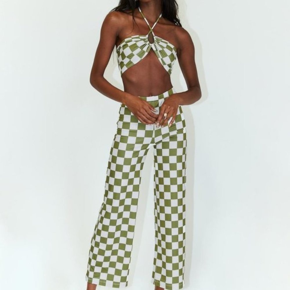 #16 Princess Polly New Latiana Green Pant set Checkerboard - Picture 2 of 4